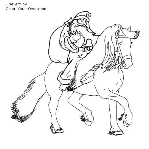 Father Christmas on horseback Line Art