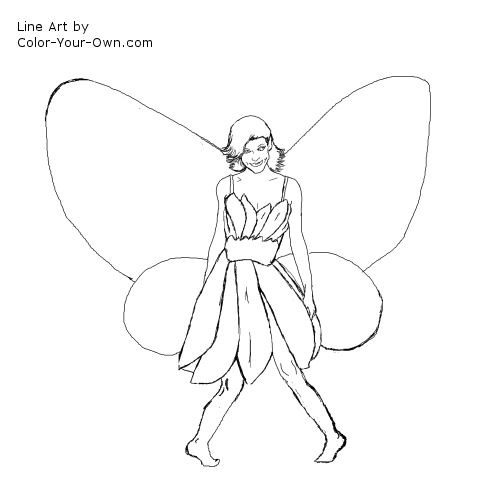 Butterfly Flower Fairy Line Art